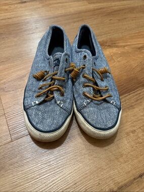 Sperry Blue Textile Low-Top Sneakers with Tan Laces